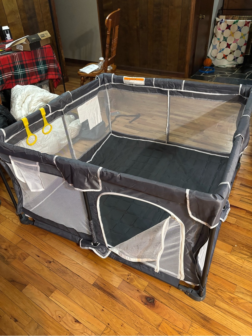 Portable Gray Playpen & Play Yard with Mesh Sides